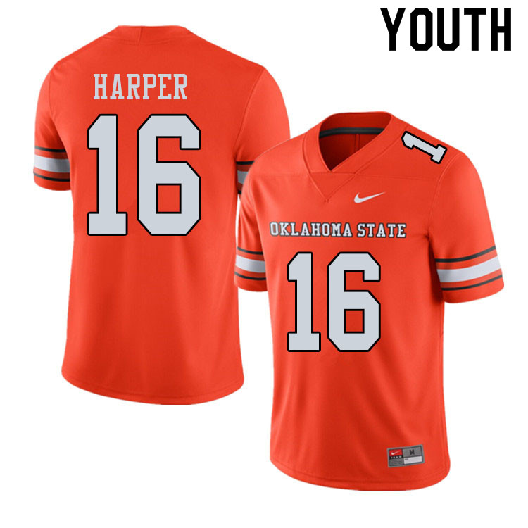 Youth #16 Devin Harper Oklahoma State Cowboys College Football Jerseys Sale-Alternate Orange - Click Image to Close